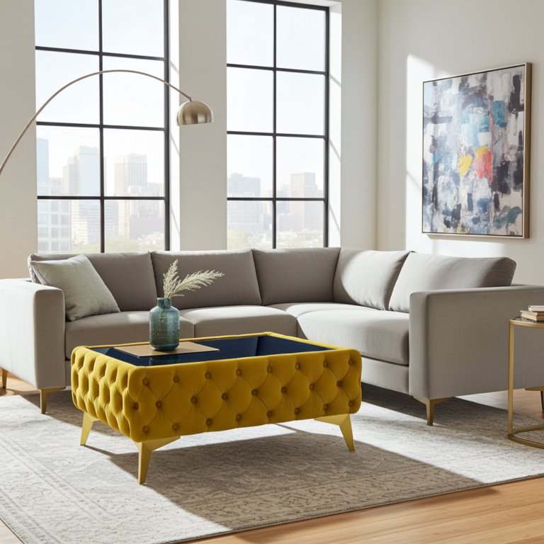 Chester Coffee Table Velvet Yellow Rectangle with Glass edited 4 3 768x768