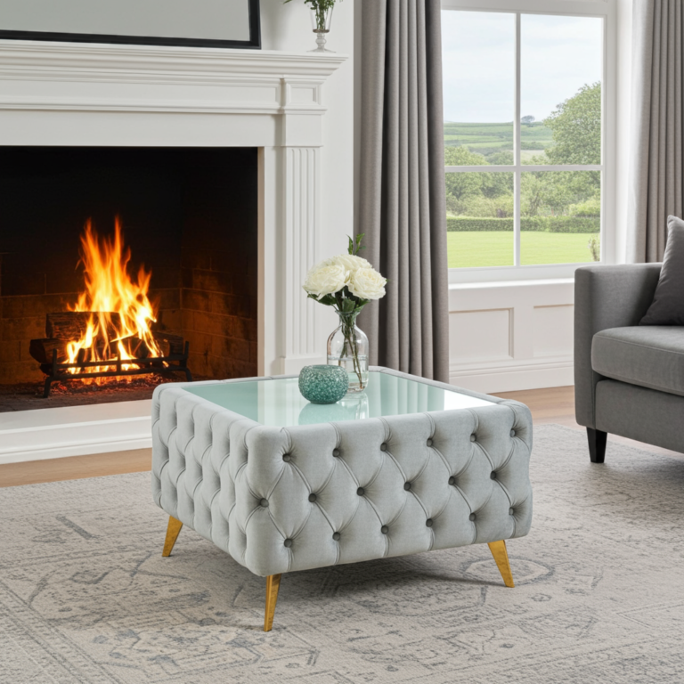 Chester Lux Square Grey Coffee Table 63x63x45cm Velvet with Glass edited 4 2 768x768