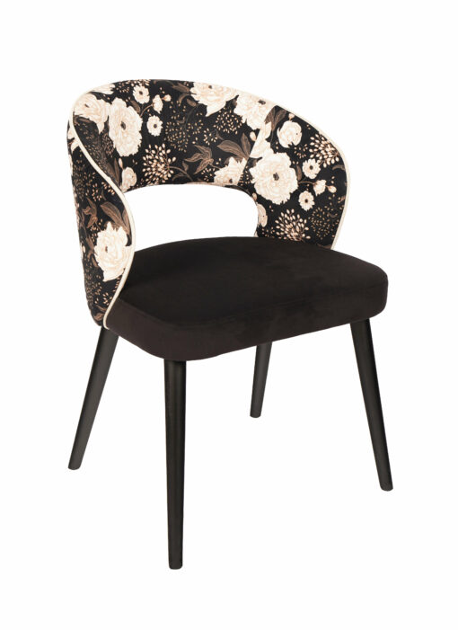 krzeslo tapicerowane kr 18 fotelik welur velvet czarne kwiaty liscie 510x701 1